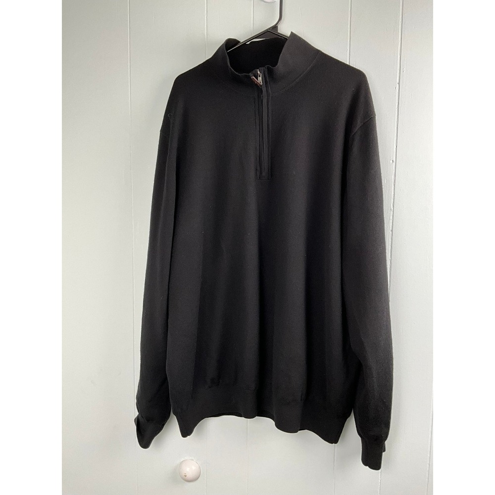 Fairway & Greene Mens XXL Black Baruffa Merino‎ Wool 1/4 Zip Pullover Sweater
